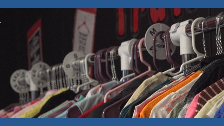 Chisholm Trail Elementary School's 'Community Closet' sign with donated items